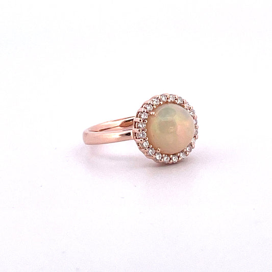 R0836 Ethiopian Opal and Diamond cluster ring