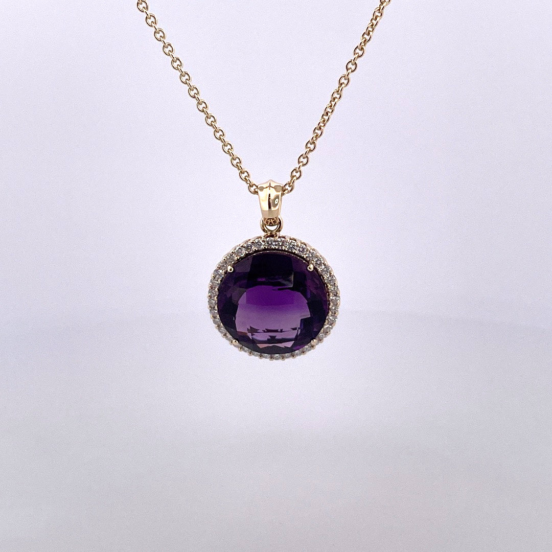 P2648 Checkerboard faceted Amethyst cluster pendant