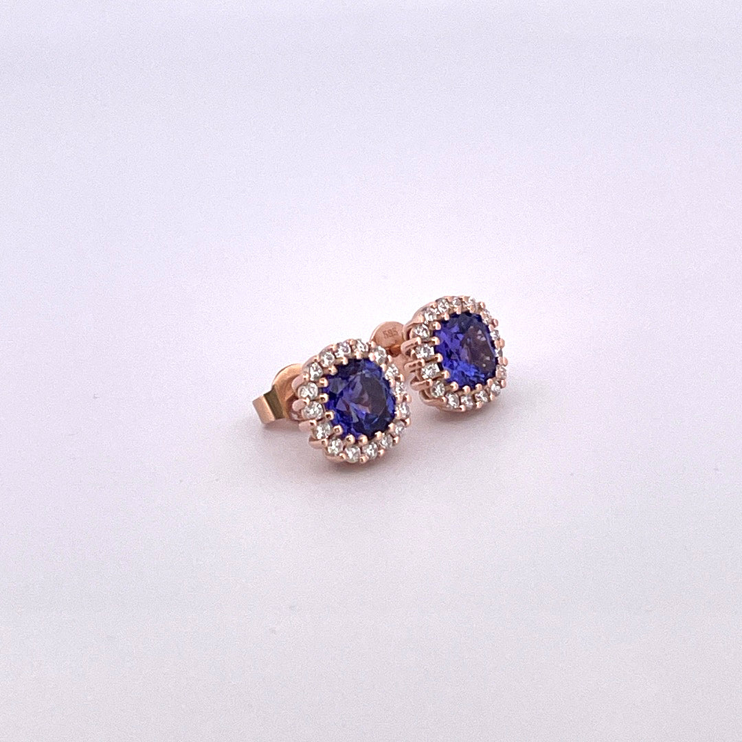 E3859 Tanzanite and Diamond cluster stud earrings