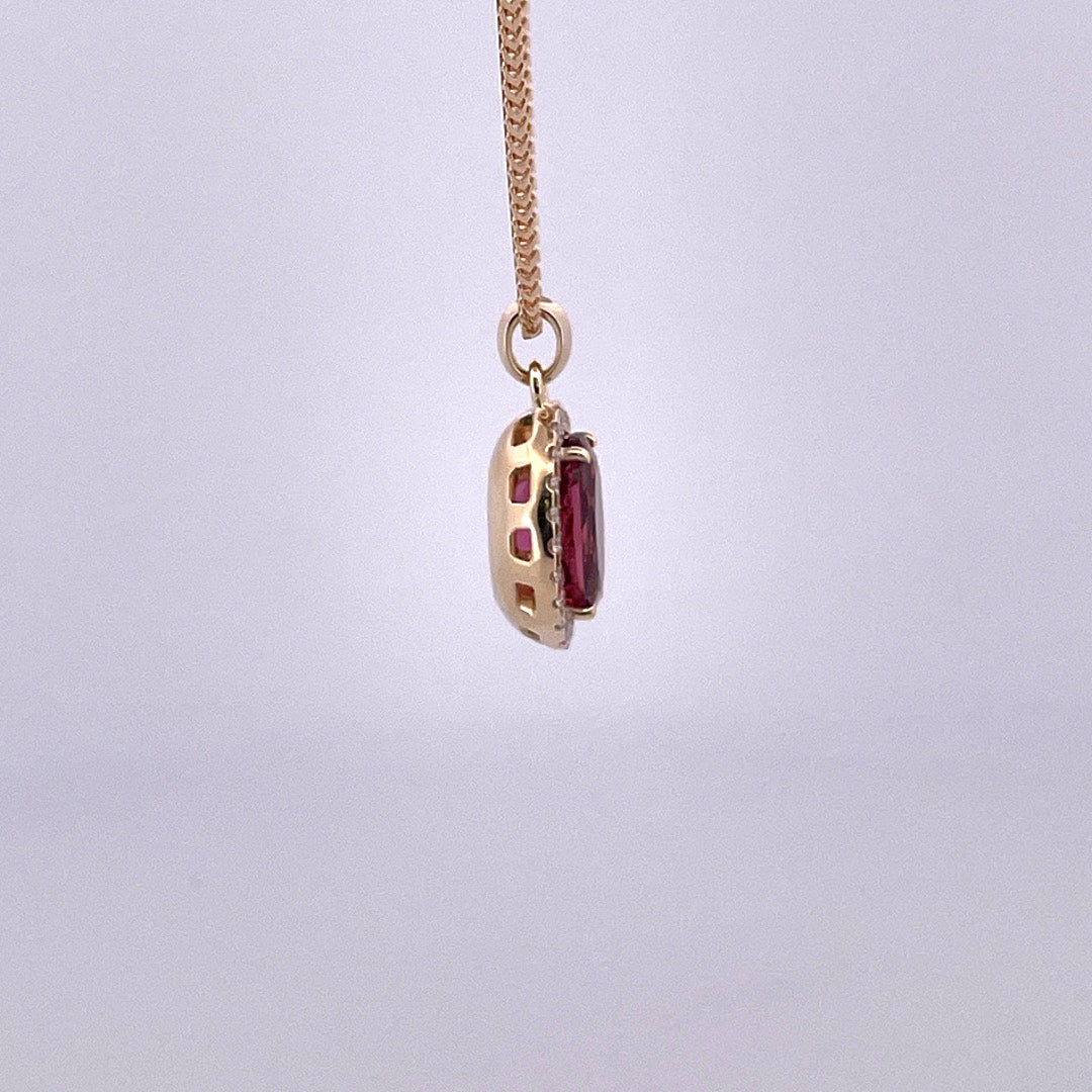 P2649 Pink Tourmaline and Diamond halo pendant