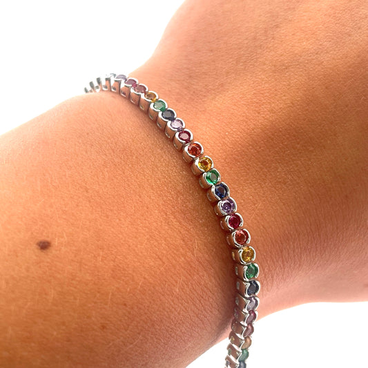 B1184 Silver multi coloured c.z bracelet