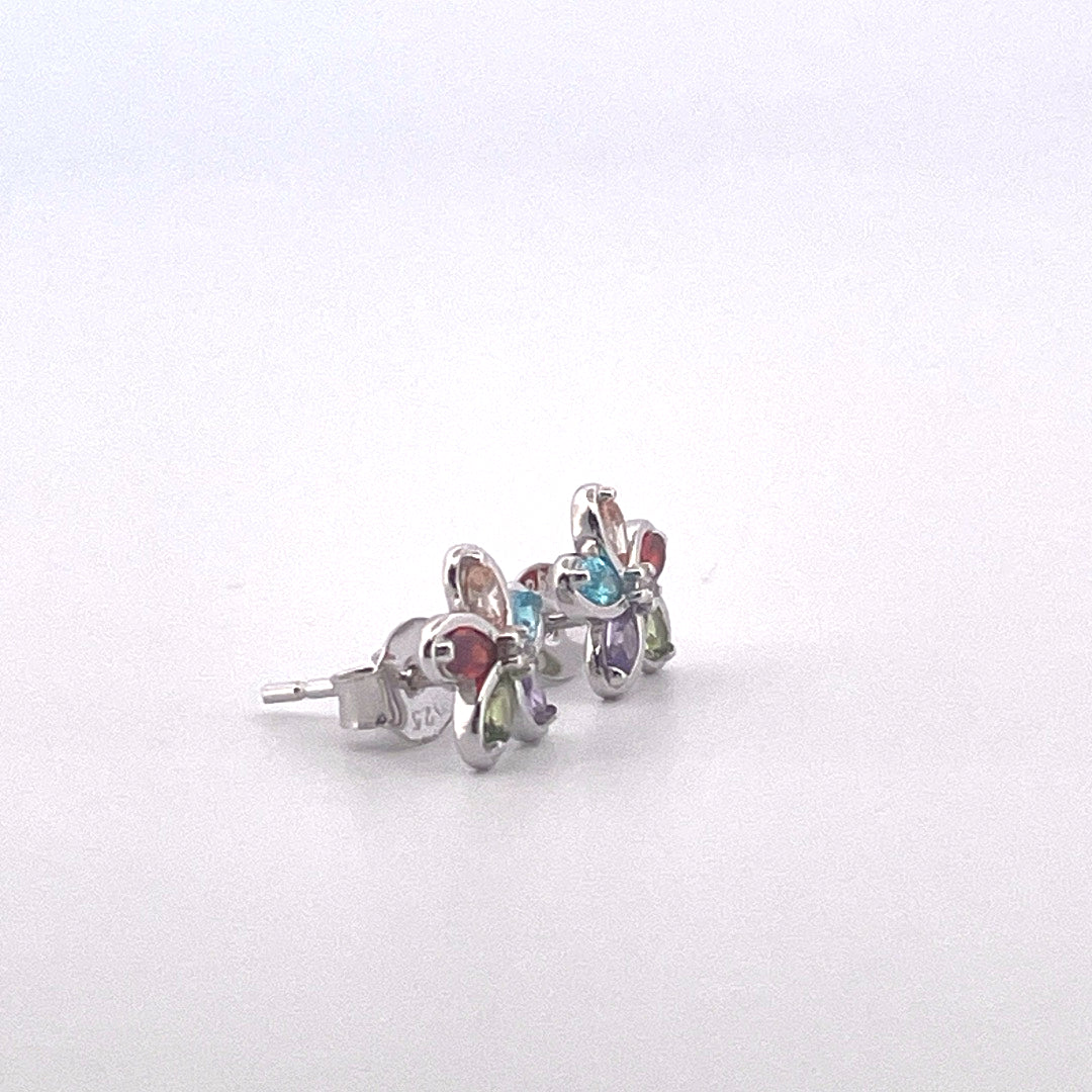 E4005 Silver multi colour c.z flower studs