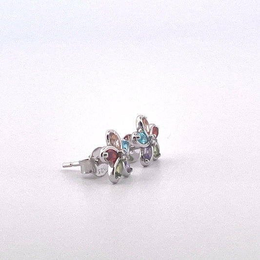 E4005 Silver multi colour c.z flower studs