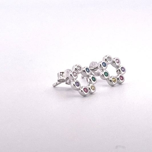 E4003 silver multi colour circle studs