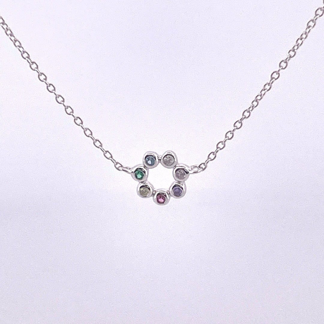 P2711 silver multi colour circle pendant