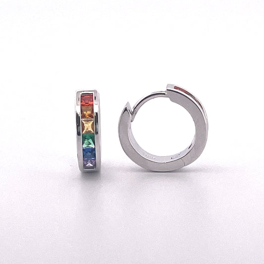 E3999 Silver multi colour Huggie hoops