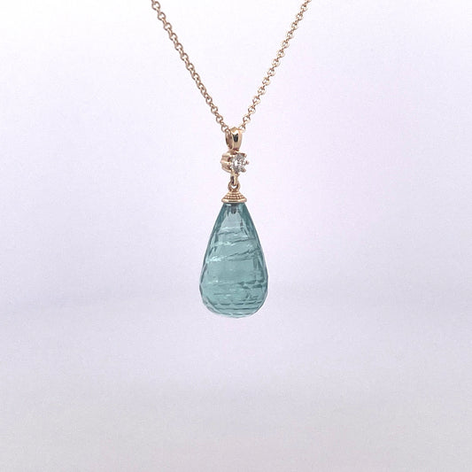 P2768 Aquamarine Briolette with Diamond above