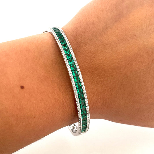 B1229 Silver Green c.z bangle