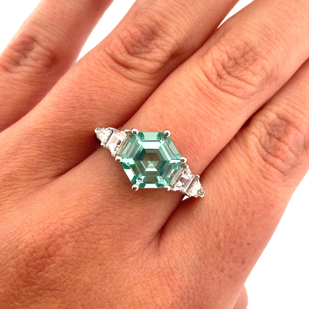 R0908 Silver Mint hexagonal C.Z