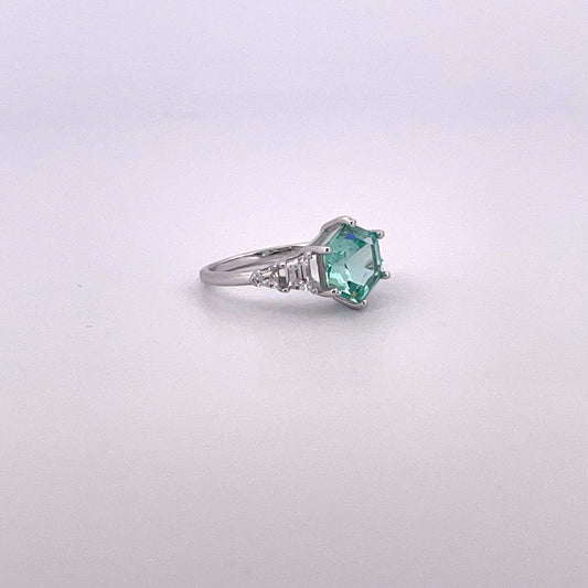 R0908 Silver Mint hexagonal C.Z
