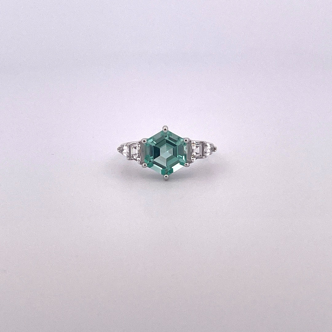 R0908 Silver Mint hexagonal C.Z