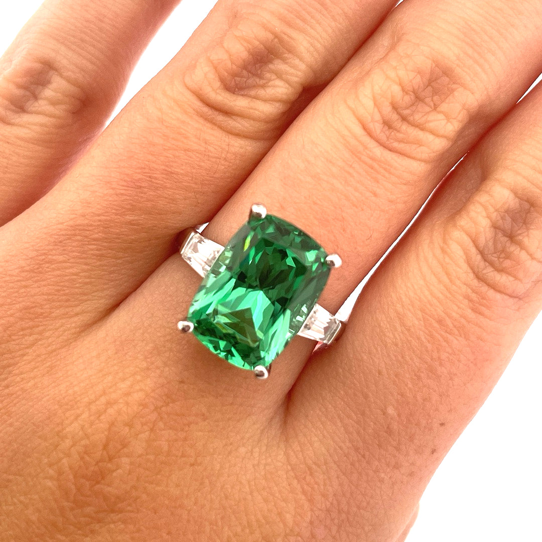 R0912 Silver Green C.Z dress ring