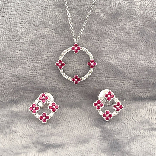 P2813 E4169 Silver red c.z forget me not