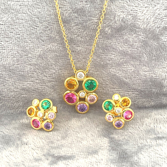 P2767 E4090 gold plated multi colour c.z set