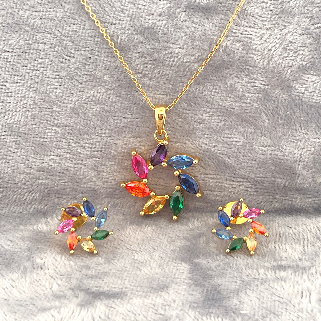 P2802 E4147 gold plated rainbow c.z swirl set