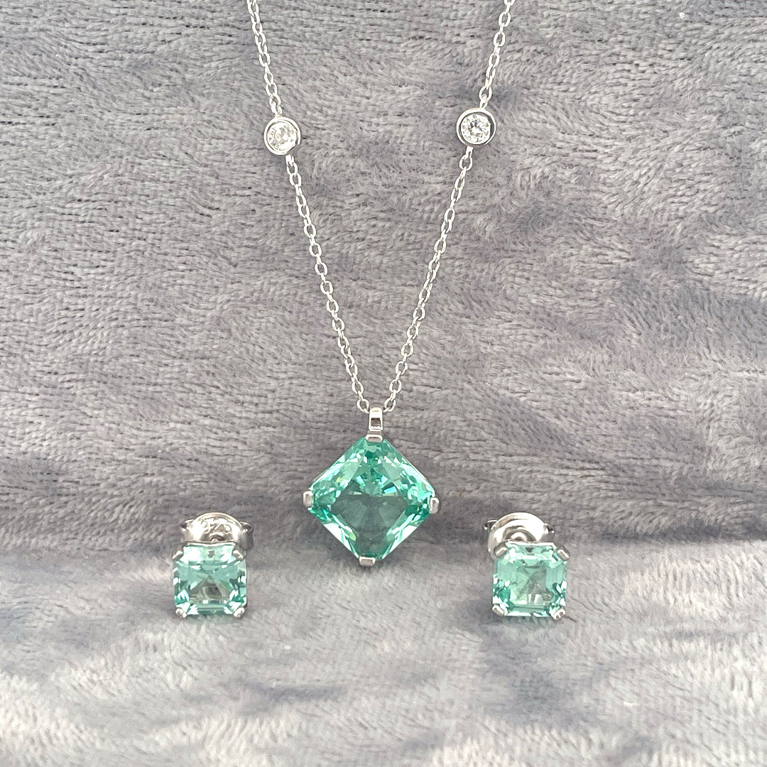 P2803 E4144 silver mint c.z square set