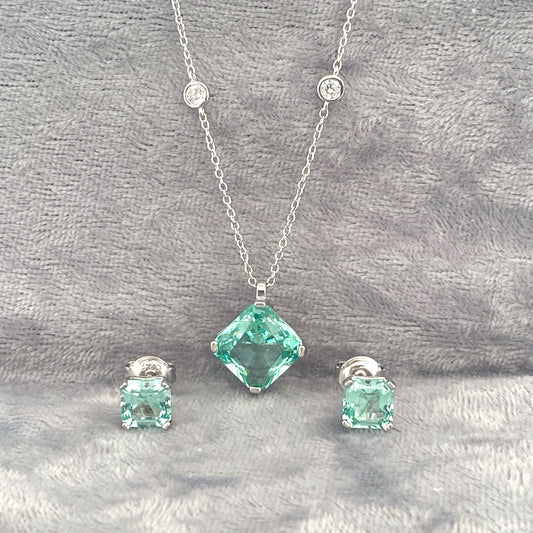 P2803 E4144 silver mint c.z square set