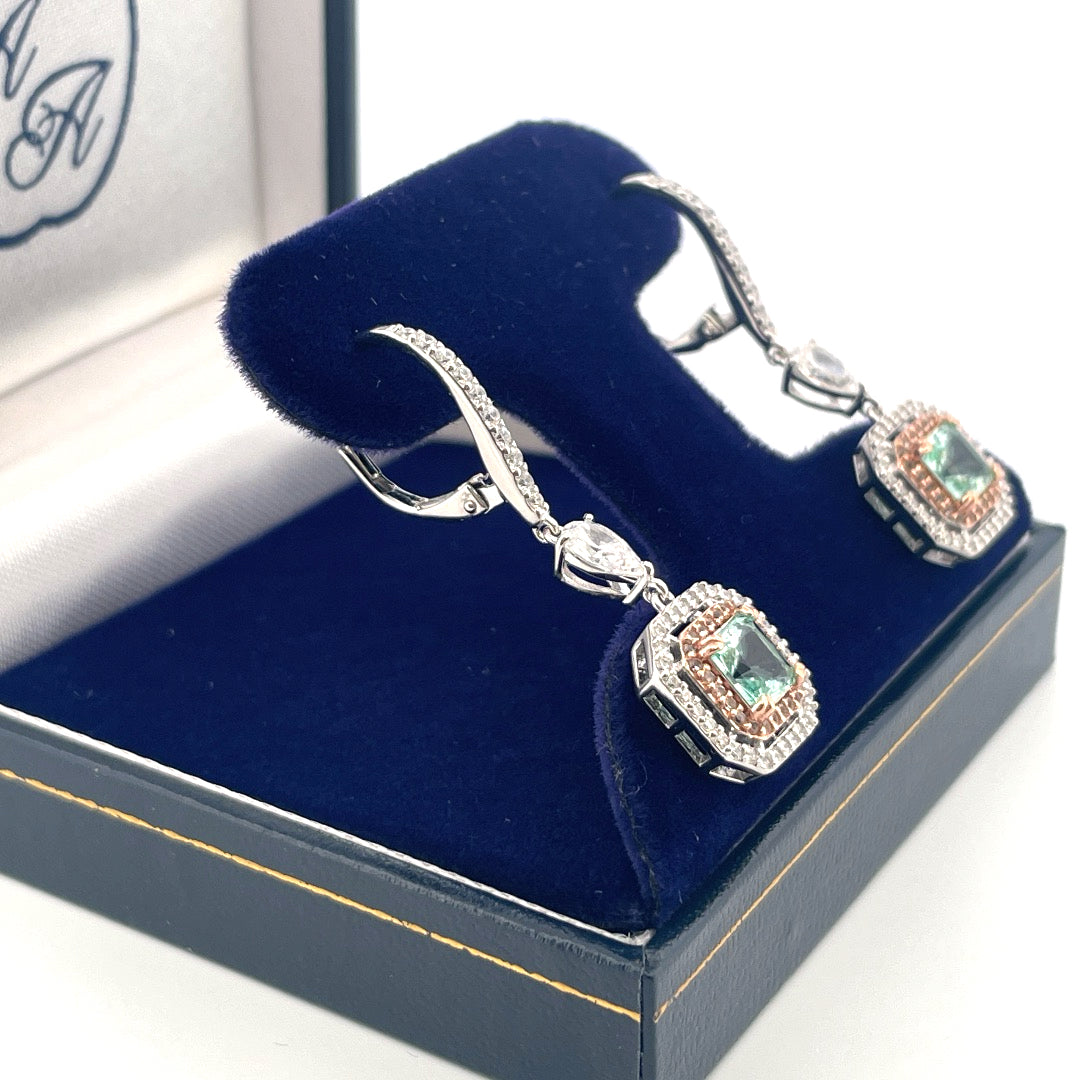 E4149 Silver mint c.z art deco drops