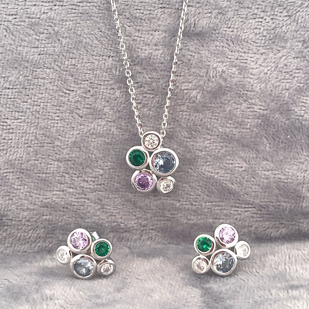 P2793 E4122 Silver multi c.z bubble set