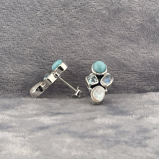 E4214 Silver multi stone studs