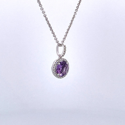 P2597 9ct White Gold Amethyst and Diamond cluster