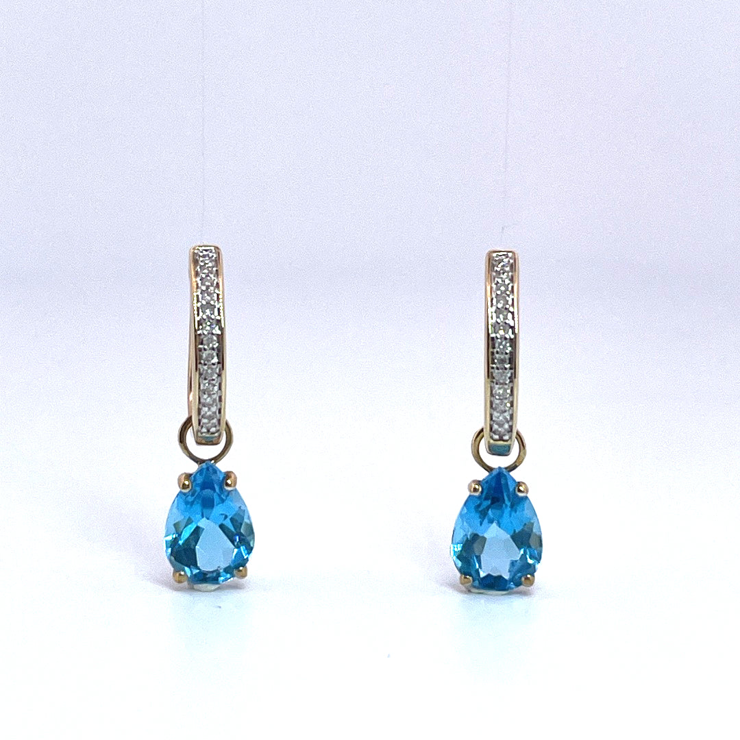 E3876 9ct diamond set hoops with removable topaz drops