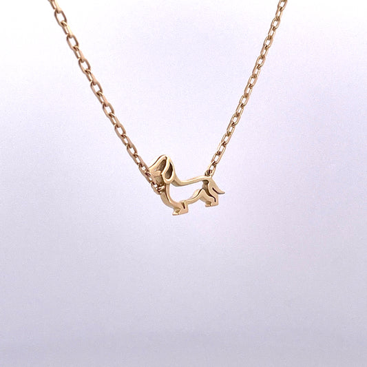 P2655 18ct gold dachshund on chain