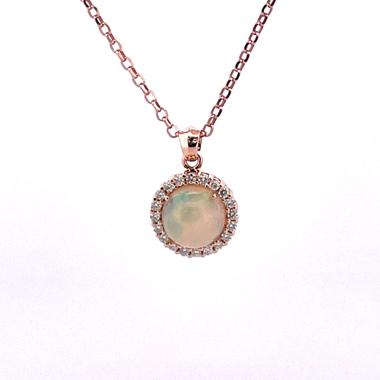 P2647 Ethiopian Opal and Diamond cluster pendant