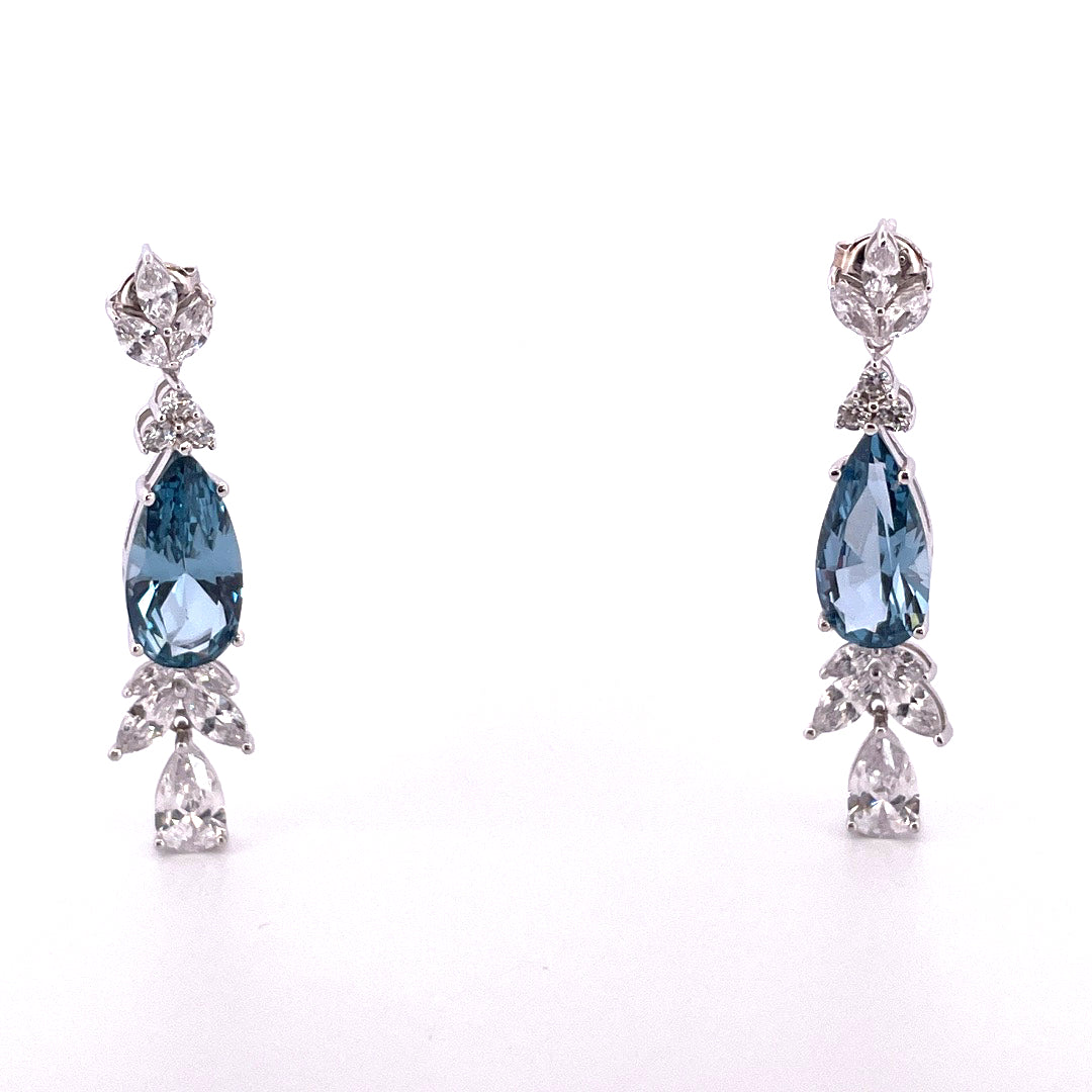 E3737 Sil Drops Blue C.Z Large pear shaped glamour 5624