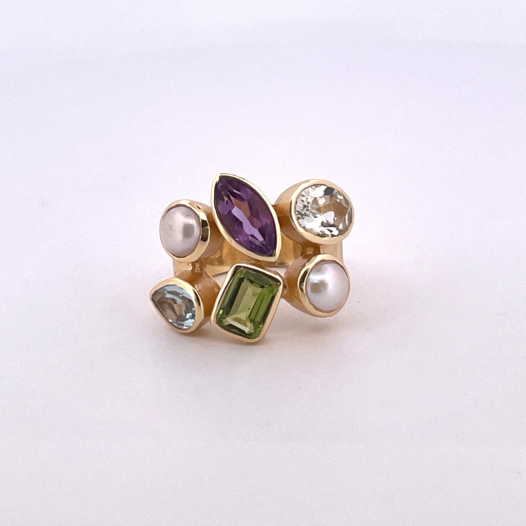 R0767 Gilt Multi Double row with pearls rub over NER1534
