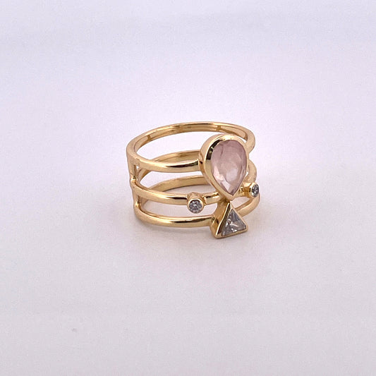 R0806 Gilt Rose qtz three row band with pear qtz NER2661