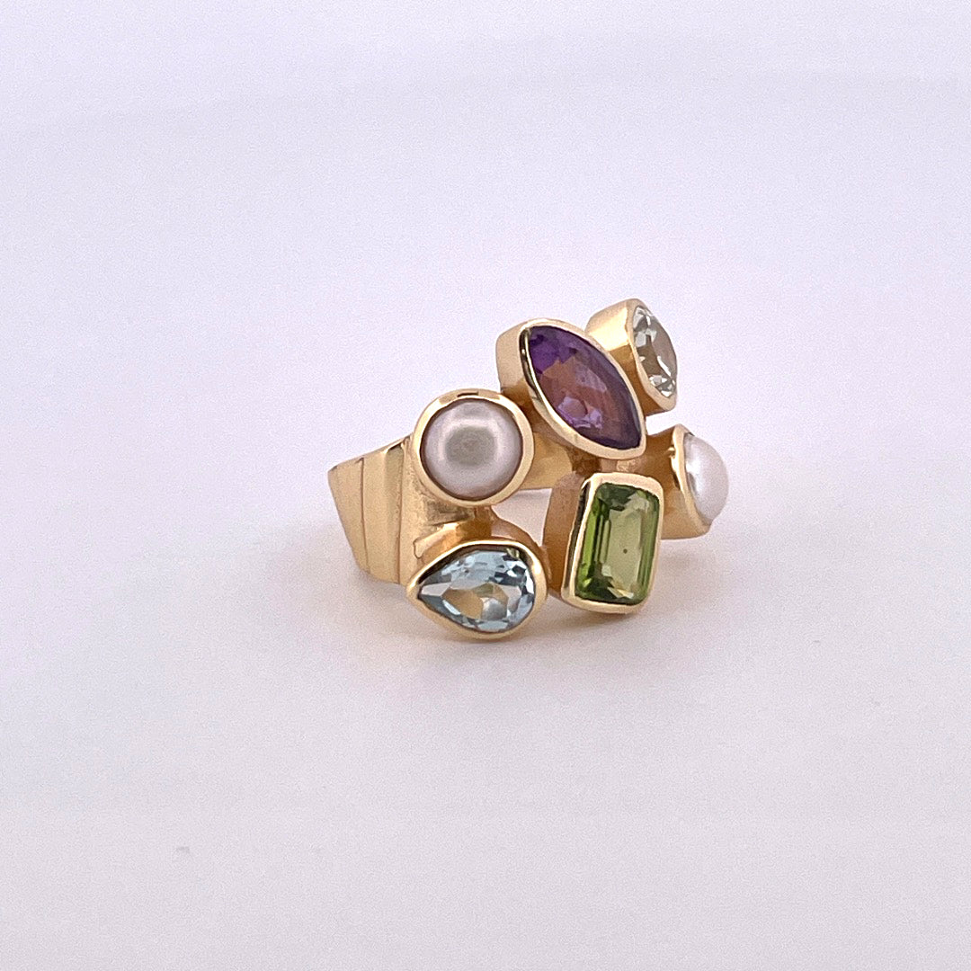 R0767 Gilt Multi Double row with pearls rub over NER1534