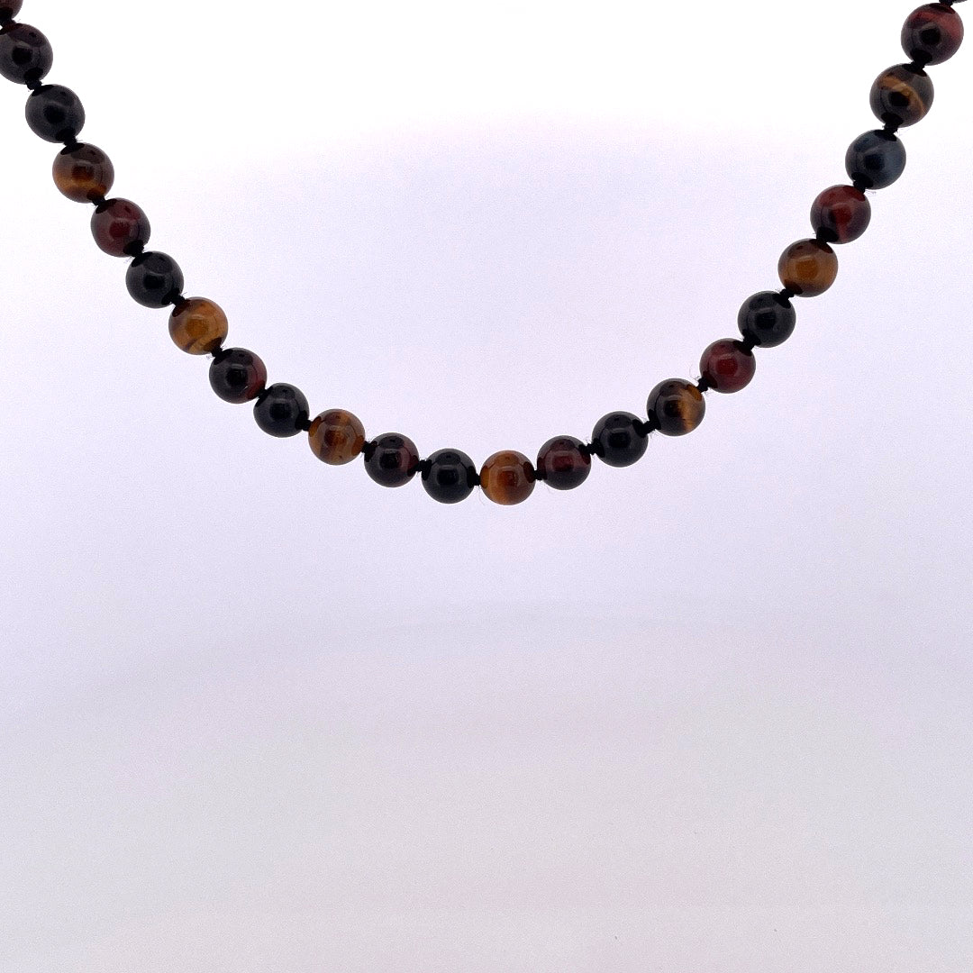 PB398 Tigers eye 18" 8mm multi colour on g/p mag ball clasp
