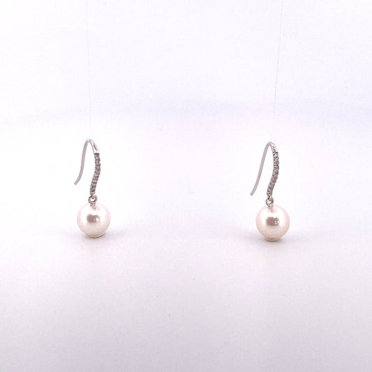 E3332 18ct Drops Dia/pearl 8.5mm pearl with dia shep hook white gold DEDGE7WG