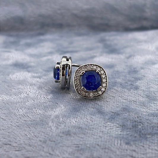 E2137 18ct Studs Sapp/Dia Cushion shaped 3.84ct clusters