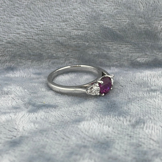 R0742 18ct Sapphire 0.87ct natural purple and pear dia 0.29ct combine
