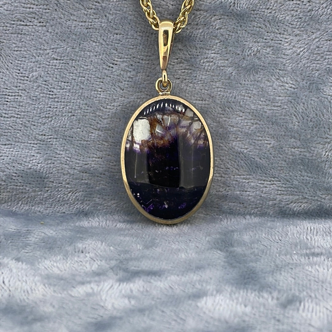 P2315 9ct Goldstone Blue John oval double sided STP34