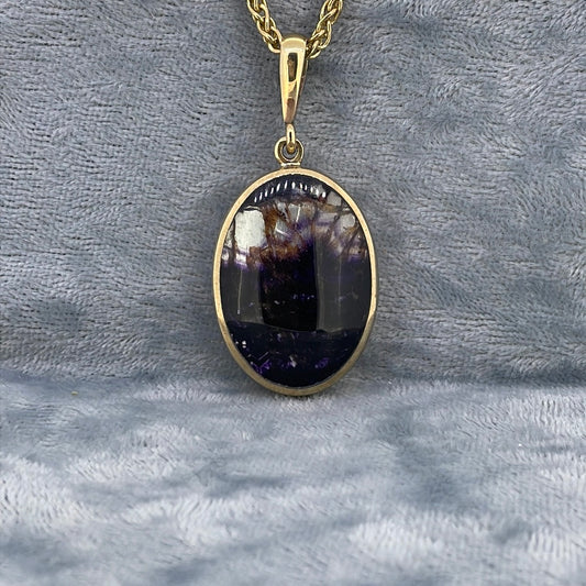 P2315 9ct Goldstone Blue John oval double sided STP34
