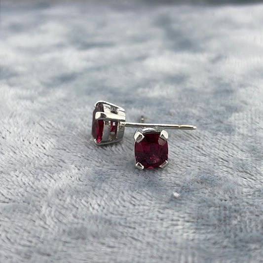 E1758 18ct Studs Red Spinel Oval four claw white gold studs 1.70ct