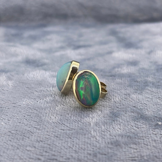 E3681 9ct Studs Opal pair 3.31ct combined rub over set