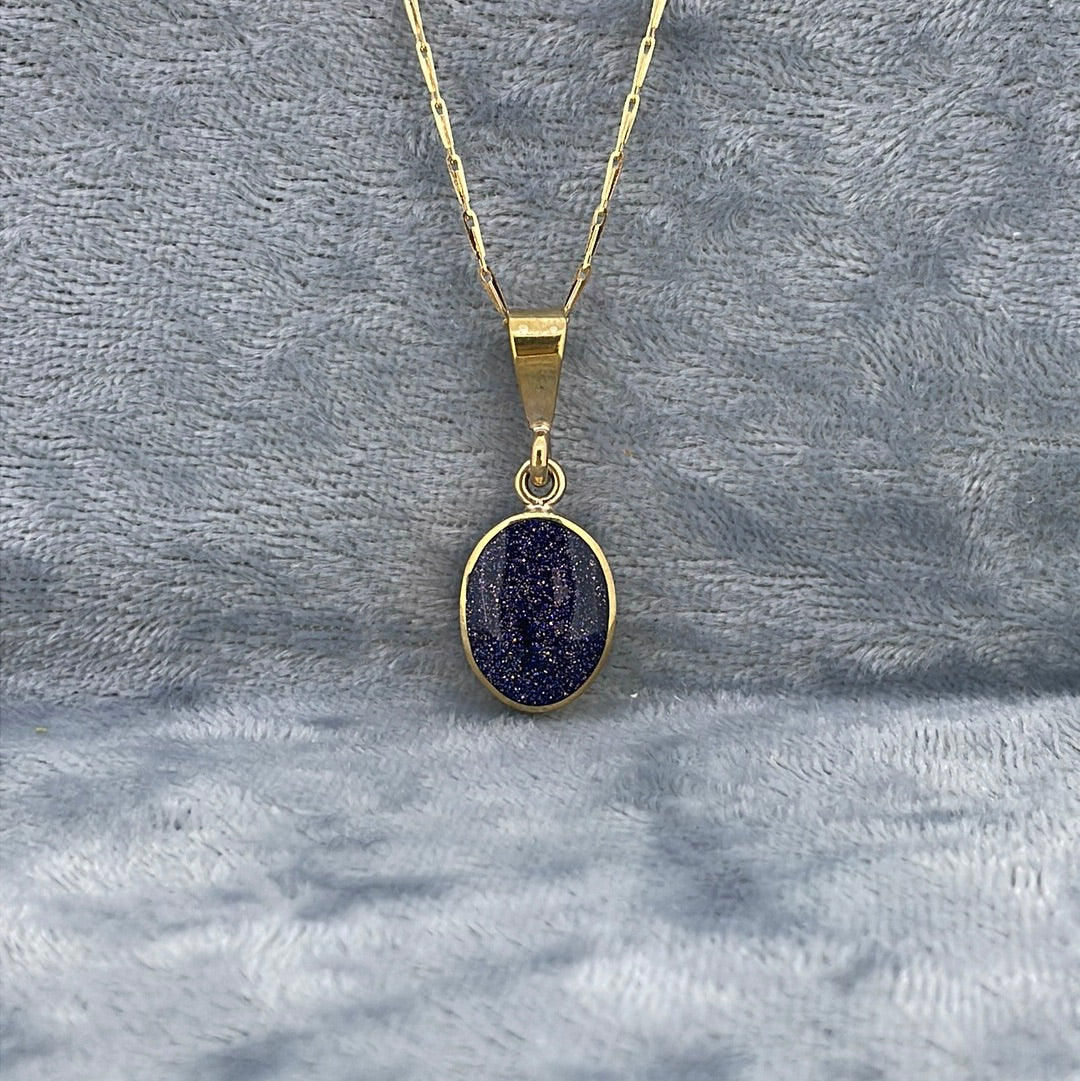 P2503 9ct Opal/Goldstone Oval green stripe/blue goldstone STP12