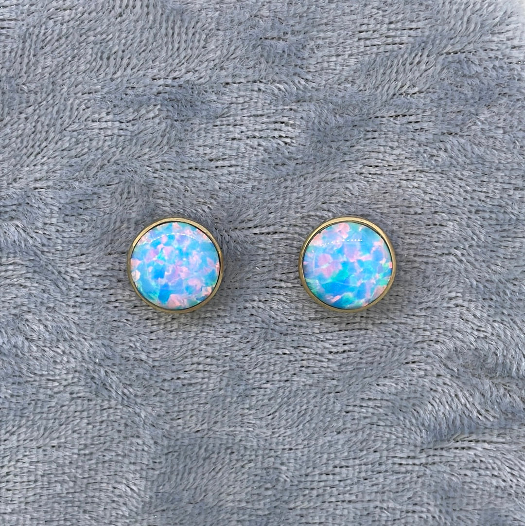 E3218 9ct Studs Opalite Round springtime ER1507