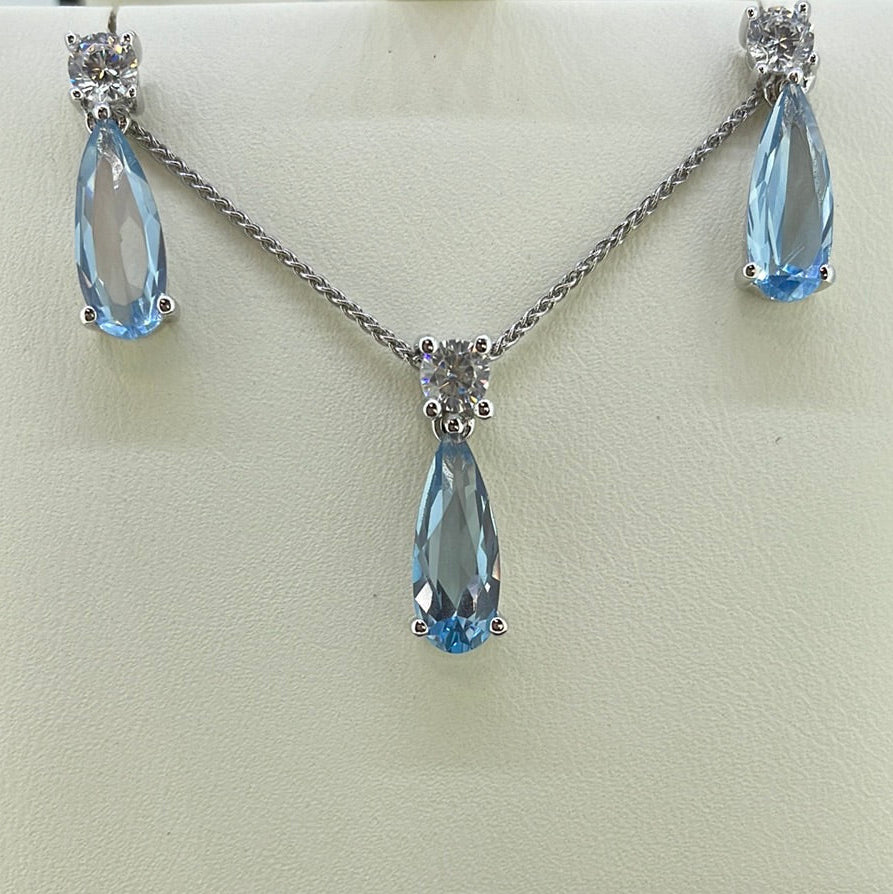 P2535 Sil Blue C.Z Pear shaped blue stone with round c.z above 6724