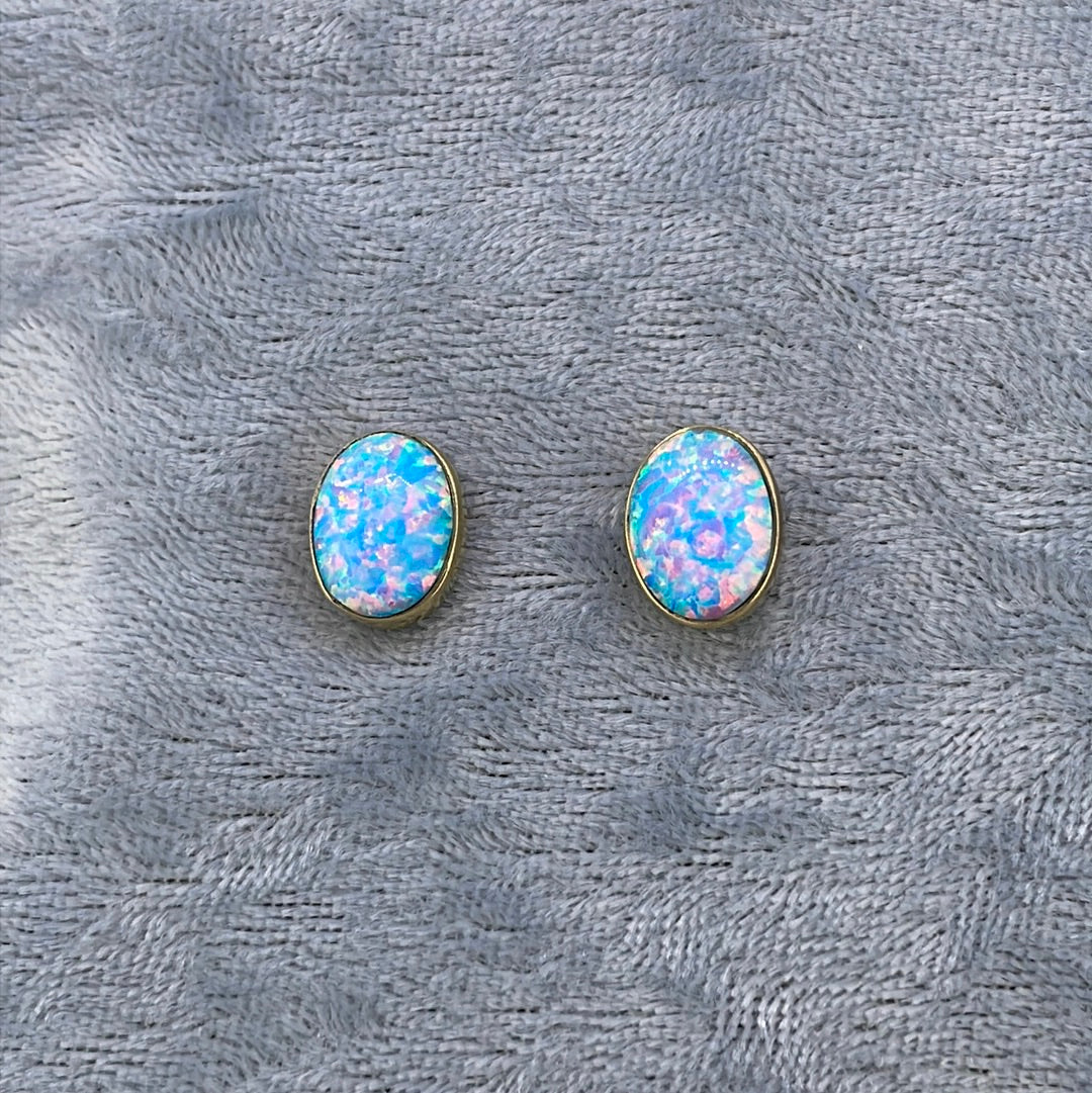 E3215 9ct Studs Opalite Oval medium springtime ER1512