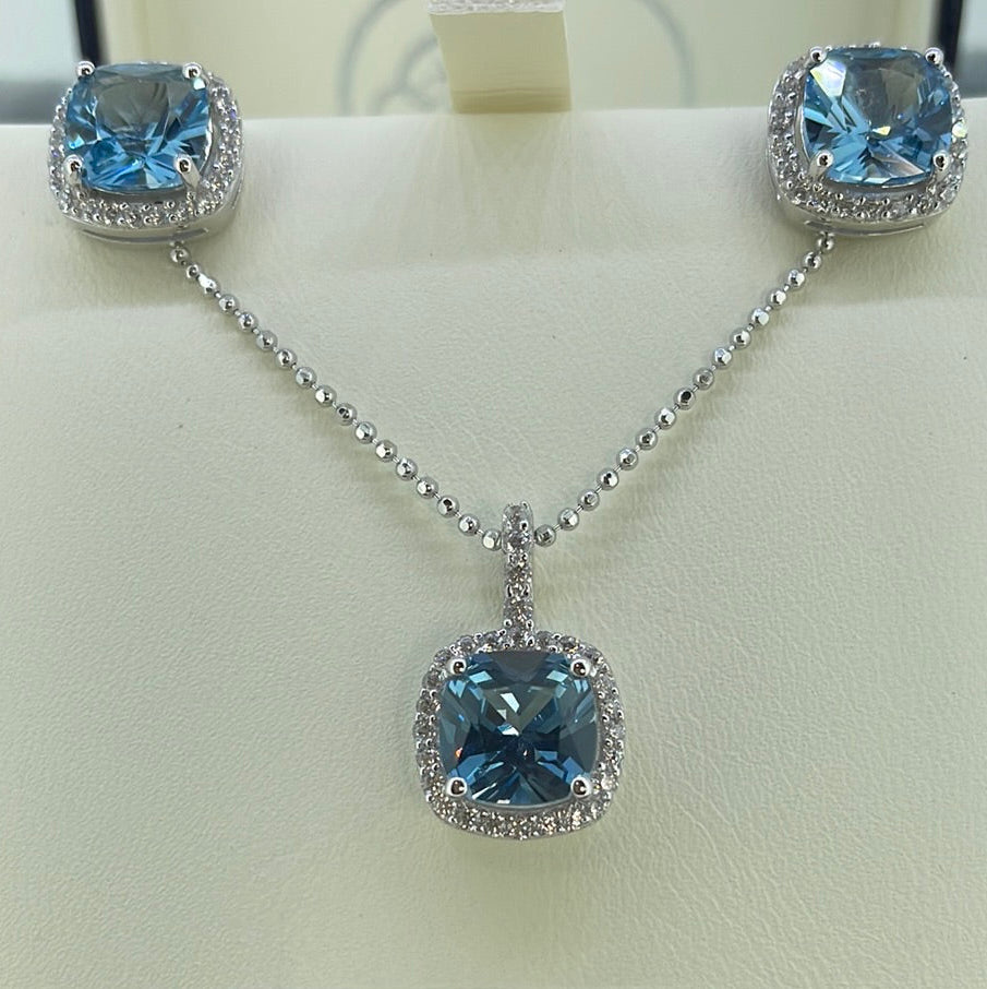 P2538 Sil Blue C.Z Cushion shaped with c.z halo 6508