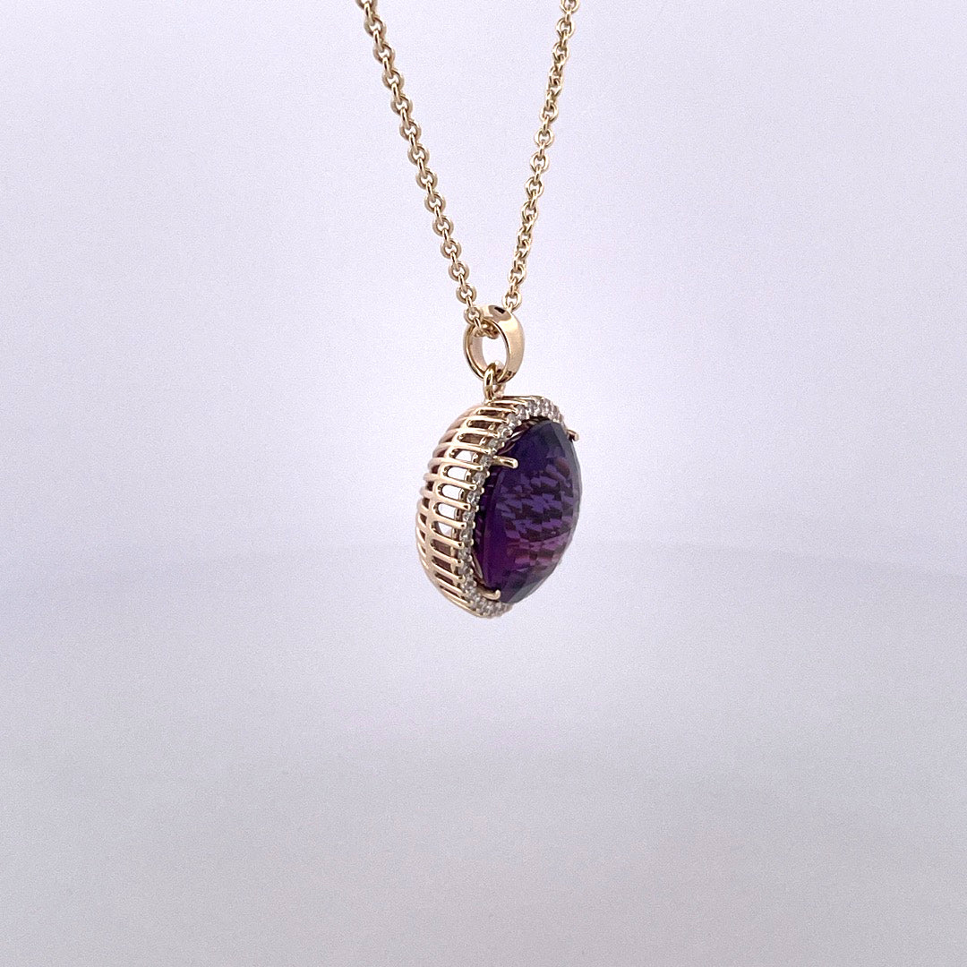 P2648 Checkerboard faceted Amethyst cluster pendant