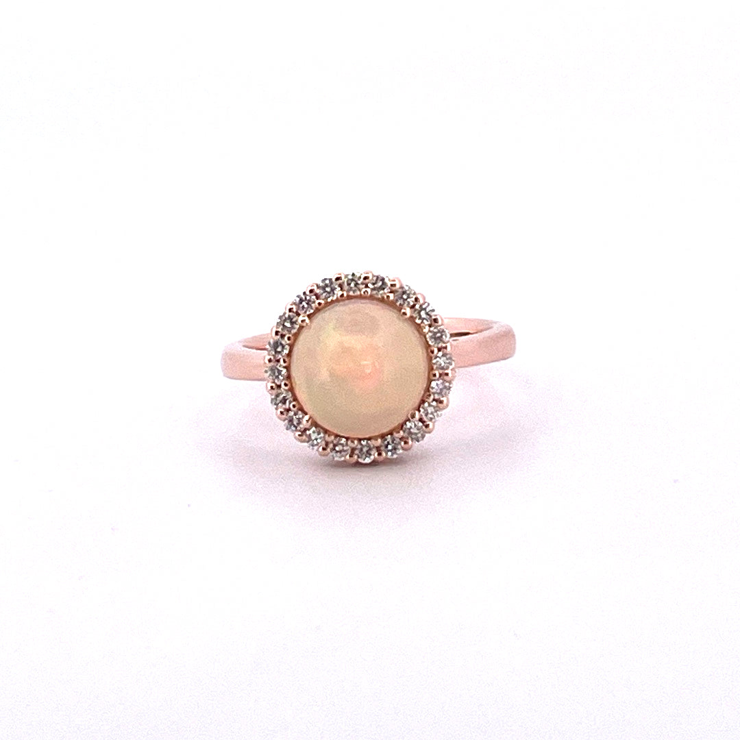 R0836 Ethiopian Opal and Diamond cluster ring