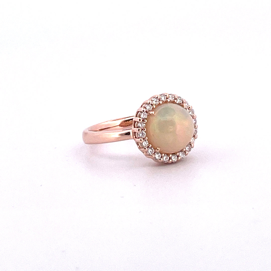 R0836 Ethiopian Opal and Diamond cluster ring