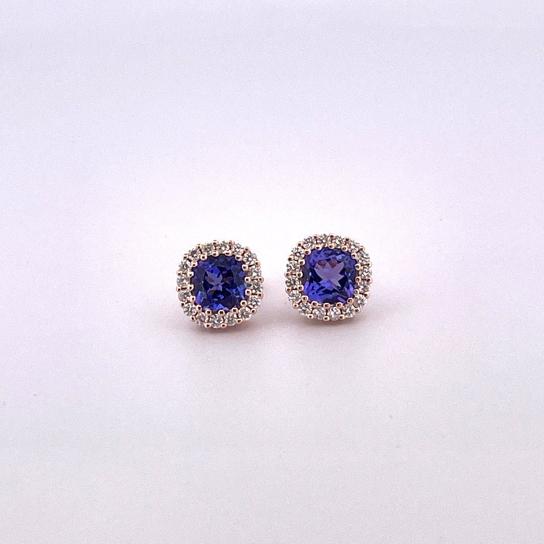 E3859 Tanzanite and Diamond cluster stud earrings