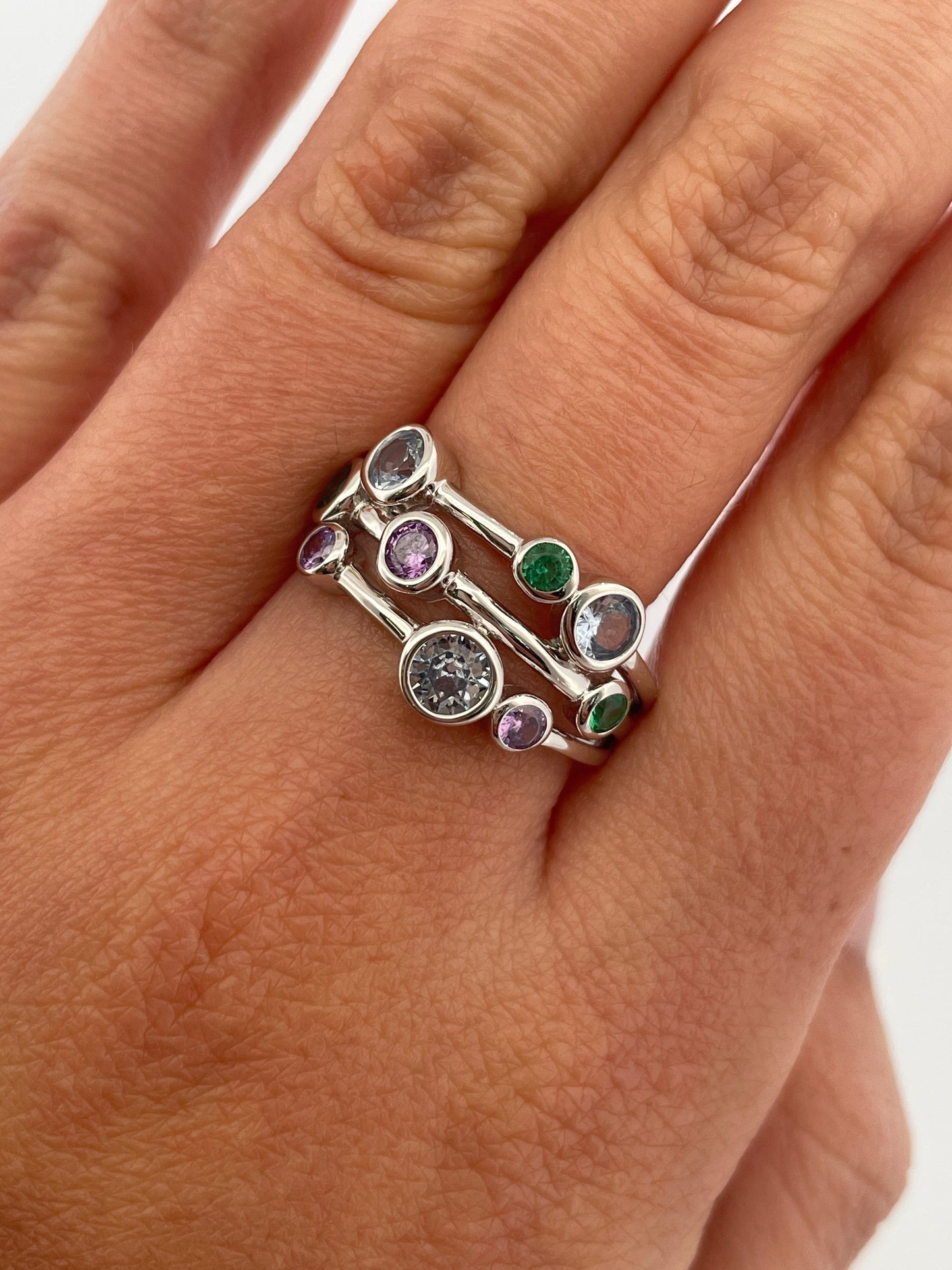 R0905 Silver coloured c.z bubble ring